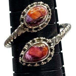 925 Sterling Silver Pink Dahlia Turquoise Gemstone Ring Size 6 1/2 Adjustable